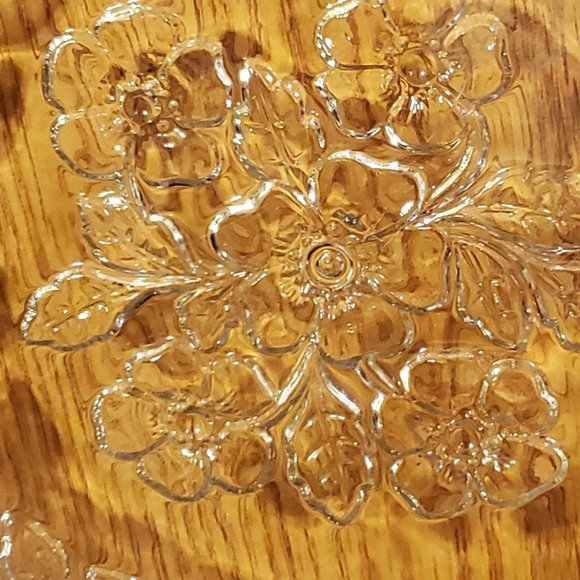 Vintage Glass plate serving tray Etched Floral